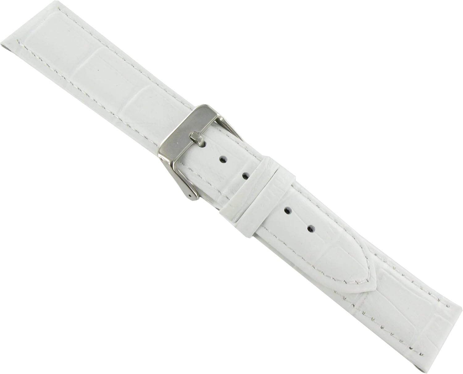 Morellato 20mm Milano White Waterproof Genuine Leather Alligator Grain Padded Stitched Replacement Watch Band Strap