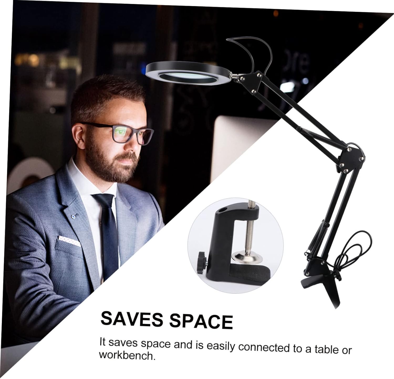 Uonlytech 5X LED Magnifier Table Lamp USB Adjustable Desktop Light for Welding and Crafting Energy-Saving Magnifying Glass Lamp Black