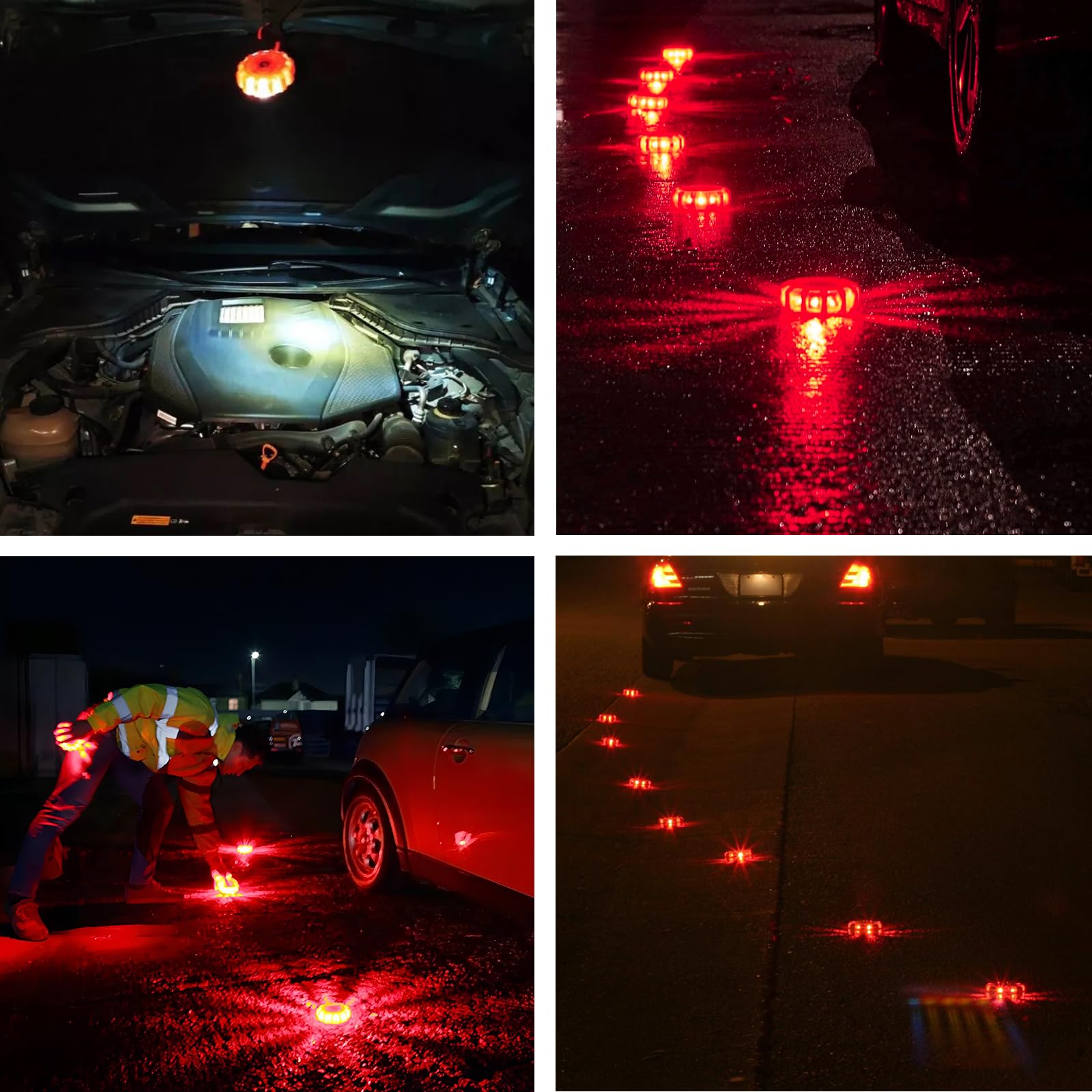 6 luces LED de advertencia para coche, con 9 modos de parpadeo, resistentes al agua, luces de advertencia e iluminación de emergencia, con cargador USB para coche y cable de carga 3 en 1