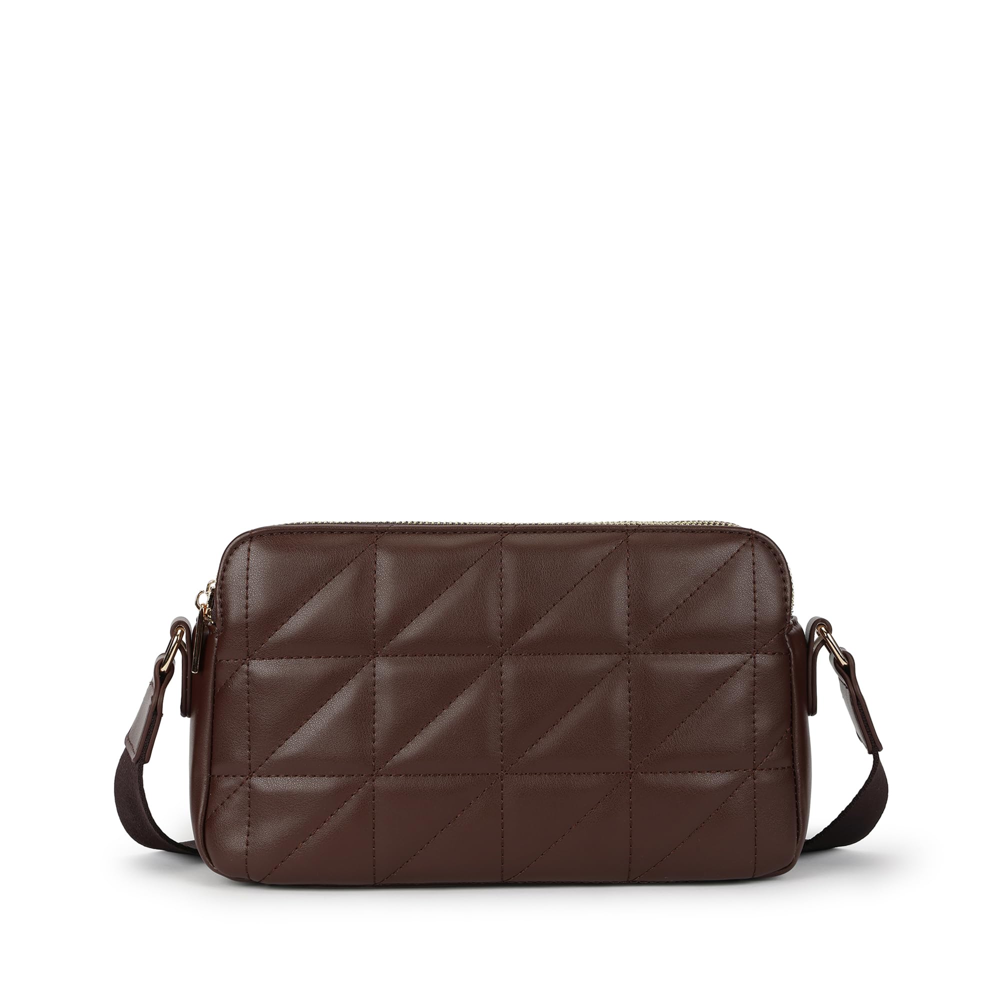 Mocha Grid Sling | Faux-Leather Women’s Crossbody Bag | Multi-Compartment Sling with Gold Hardware & Zipper Closure-image-42