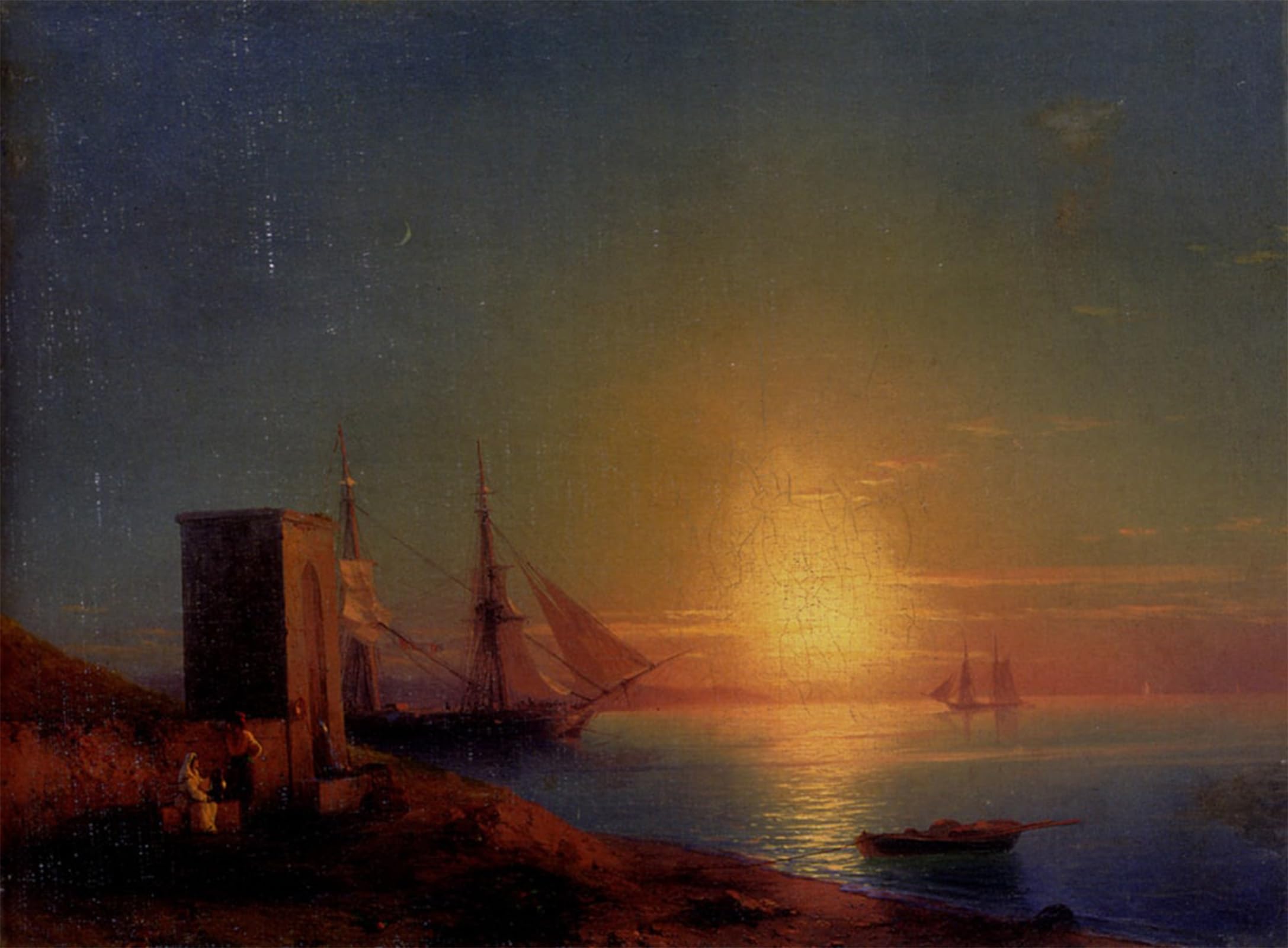 ARTXLXXBN Famous Print Painting Colorful Art Print Figures in a Coastal Landscape At Sunset by Ivan Constantinovich Ayvazovsky Canvas Art Decorations for Home Decor 60x90cm