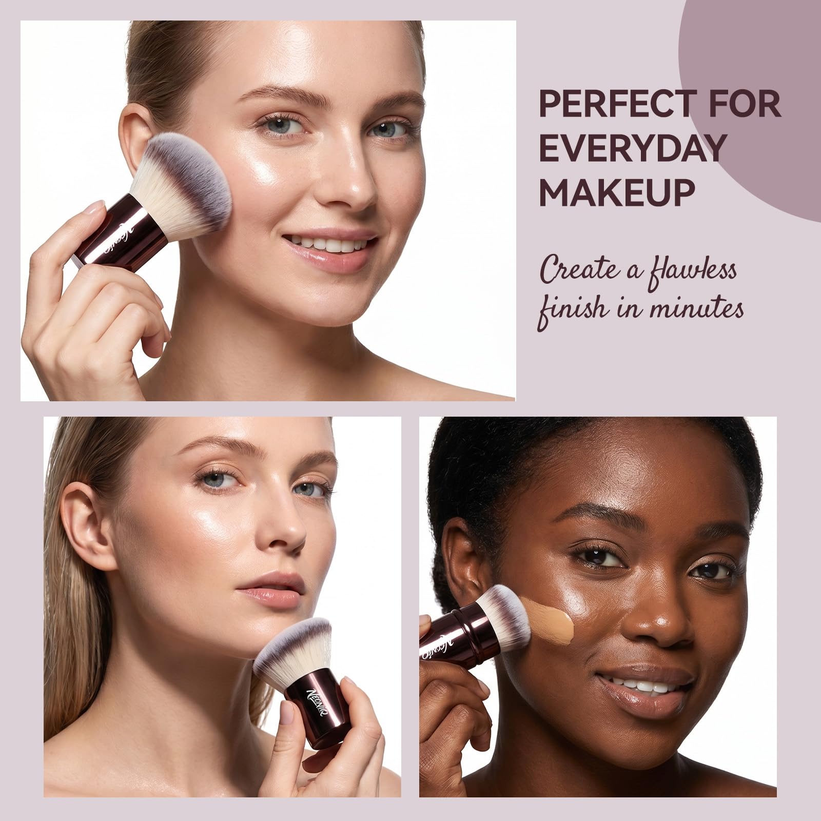 Kabuki Foundation-Pinsel-Set, Reisegröße, Make-up-Pinsel mit Konturpinsel, tragbarer Concealer und Foundation-Pinsel für Flüssigkeit/Creme/Puder, vegan und tierversuchsfrei, Braun, 3-teilig