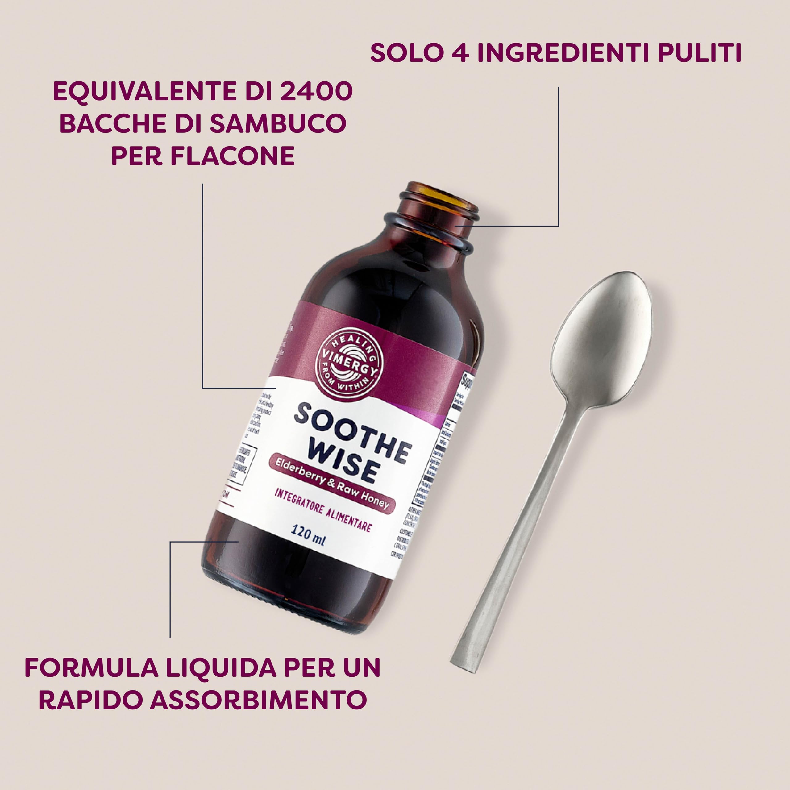Vimergy Soothe Wise – Estratto di sambuco ad assorbimento rapido con formula a base di miele grezzo e biologico – Kosher (120 ml)
