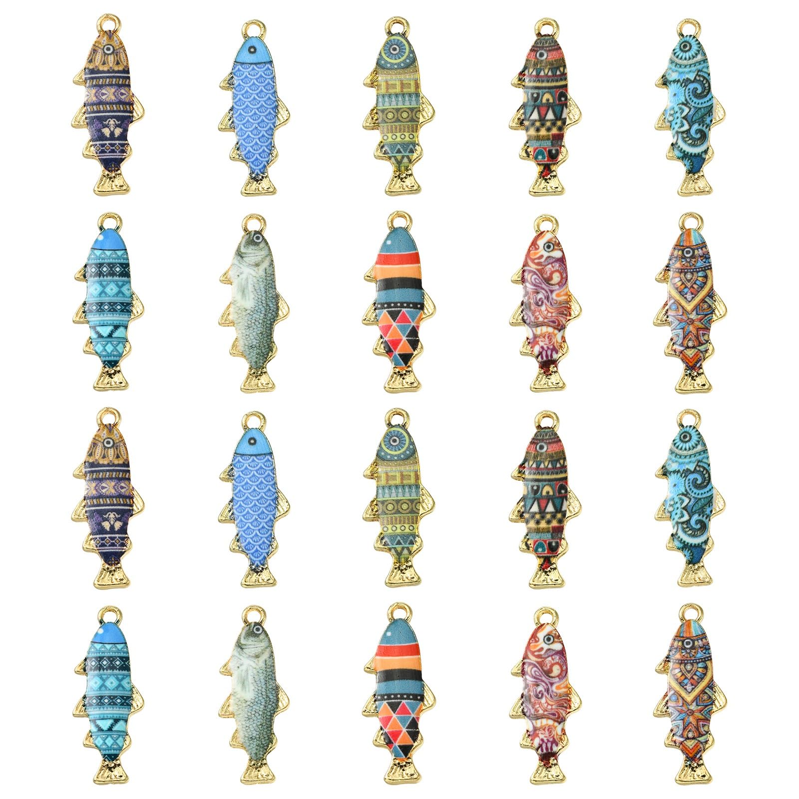 Stiesy 40Pcs 10 Colours Enamel Fish Charms Colourful Printed Fish Pendant Charm Ocean Animal Dangle Charms for Jewellery Making DIY Bracelet Crafts — image 1