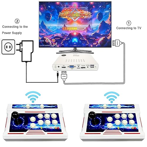 Miniatura 3 de RegiisJoy 32000 en 1 Pandora Box Inalámbrica Consola de juegos Arcade 78S Bluetooth para PC Proyector 4K TV, 2-4 jugadores, 1280X720, Juegos 3D,