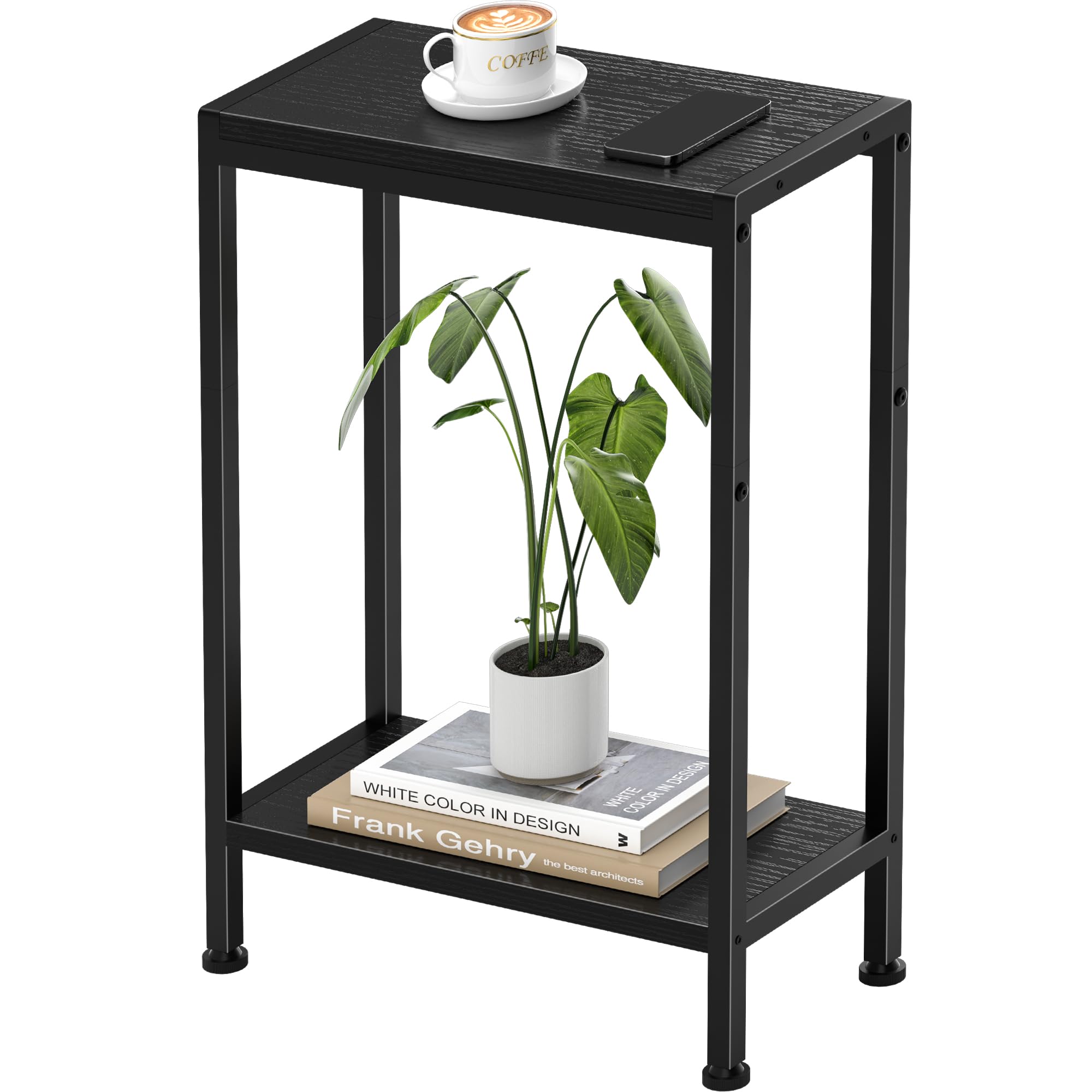 Homedawn Narrow Side Table for Small Space, 2-Tier Small End Table with Shelf Holder in Living Room, Bedroom, Study, Kitchen and Balcony (Black)