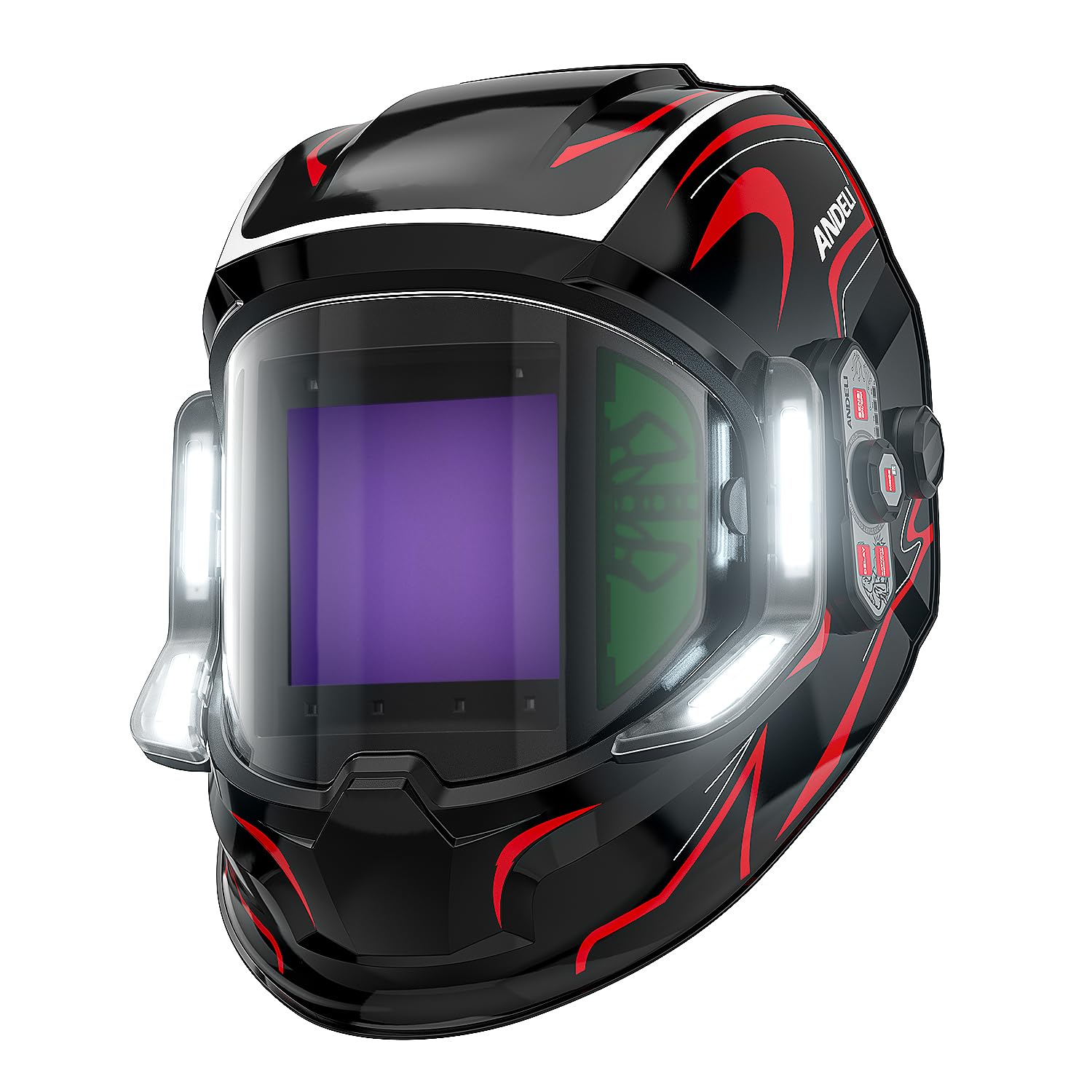 ANDELI Careta soldar True Color 4 LED Gestos 2100mAh - Visor 180° USB-C | Auto-oscurecimiento con 6 sensores y protección DIN16, 4 modos para MIG/MAG/MMA/TIG, corte y esmerilado, casco soldadura