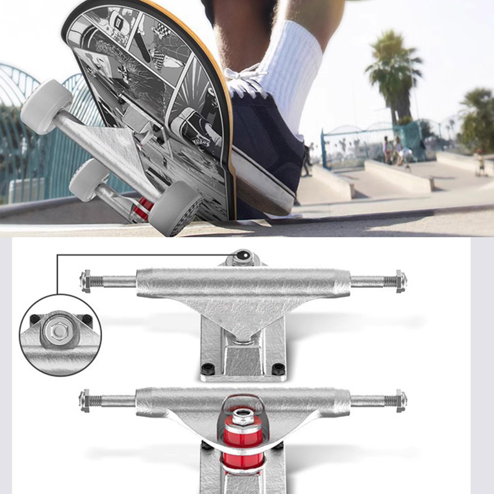 Pont de skateboard de 5 pouces fabriqué avec précision, axes en alliage absorbant les chocs pour un contrôle technique sur la route, des trajets fluides et des essieux de skateboard