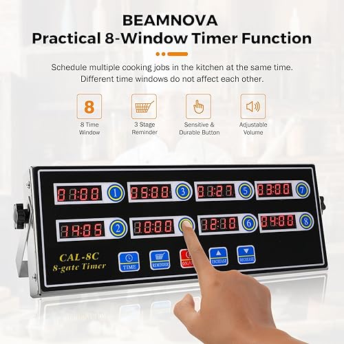Miniatura 2 de BEAMNOVA Temporizador de cocina digital de 8 canales, recordatorio de freidora de cocina comercial, alarma de anillo fuerte, volumen ajustable de