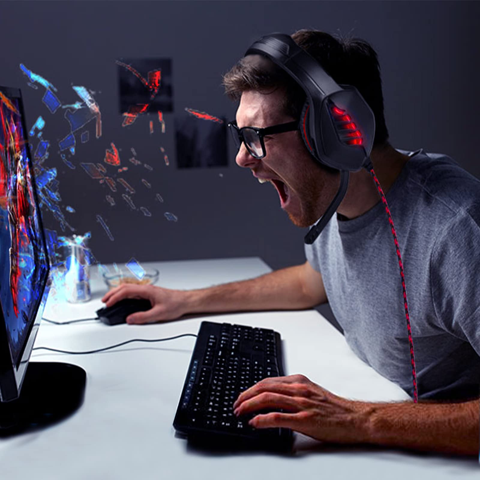 Casque Gamer Casque Gaming avec Micro Réducteur de Bruit, Stéréo Bass, LED Lumière, 3.5mm Jack Compatible avec PS4/PS5/PC/Laptop/Mac/Xbox/Switch