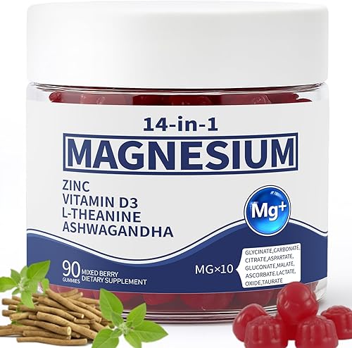 Gomitas de magnesio YouthRestore 14 en 1 con Ashwagandha, L-teanina, D3 y zinc, suplementos de cortisol para mujeres, gomitas veganas sin azúcar con