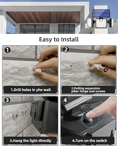 Miniatura 6 de Luces solares de pared al aire libre, 260Lm 6500K luces estroboscópicas, luz de inundación impermeable IP65, 3 cabezales ajustables 270 iluminación
