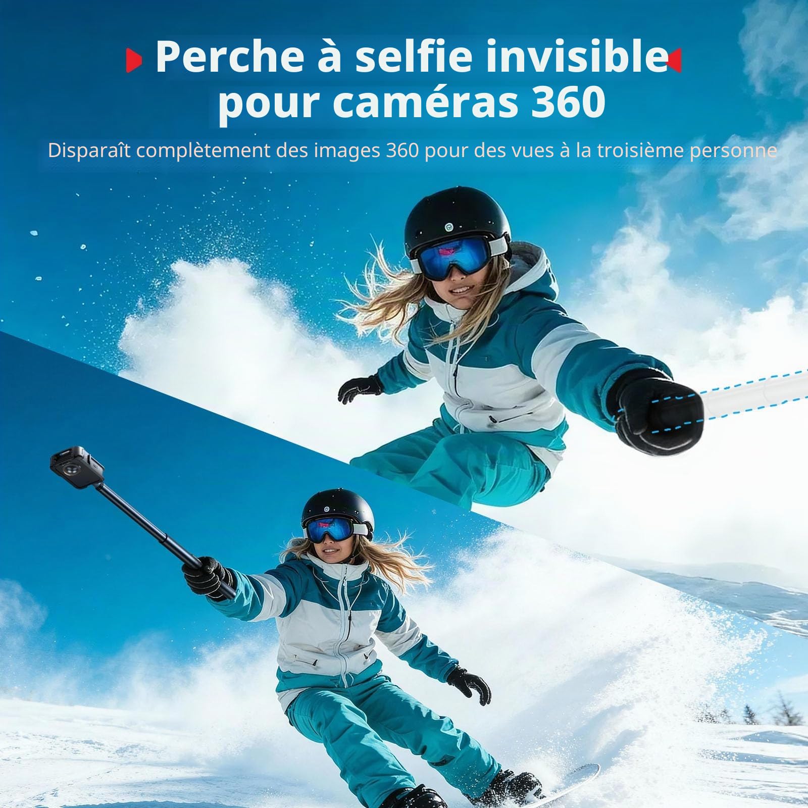 SmallRig Perche à Selfie Invisible Extensible de 150 cm (59 po/4,9 pi) pour Insta360 X5/X4/X3/X2 et DJI OSMO 360, Perche à Selfie Portable pour caméra d'action panoramique avec vis 1/4"-20, 5270