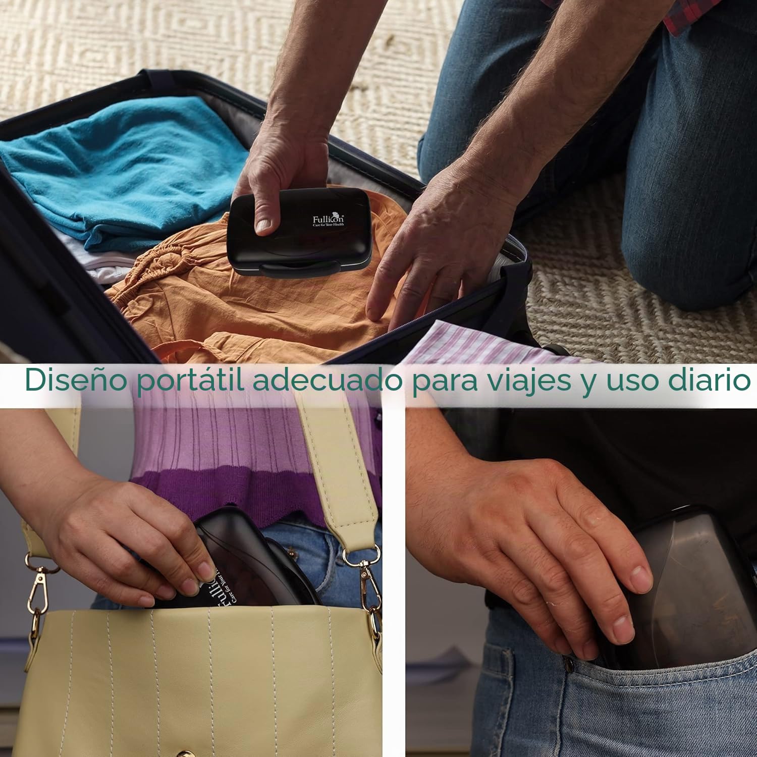 Fullicon Organizador de píldoras de viaje organizador de medicamentos portátil grande 8 compartimentos caja de pastillas estuche de viaje con vitaminas soporte hermético y a prueba de humedad (negro)