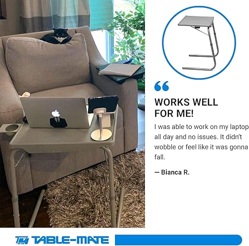 Miniatura 3 de Table-Mate II - Bandeja plegable para TV y portavasos con 6 ajustes de altura y 3 ángulos, la bandeja de TV original (negro, paquete de 2)