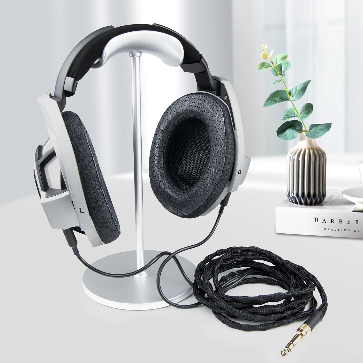 SOULWIT Kopfhörer Kabel für Sennheiser HD800/HD800S/HD820, Ersatzkabel mit Nylongeflecht, 6N OCC + versilbertes OCC, 3 m, 3,5-mm-Stecker und 6,35-mm-Adapter