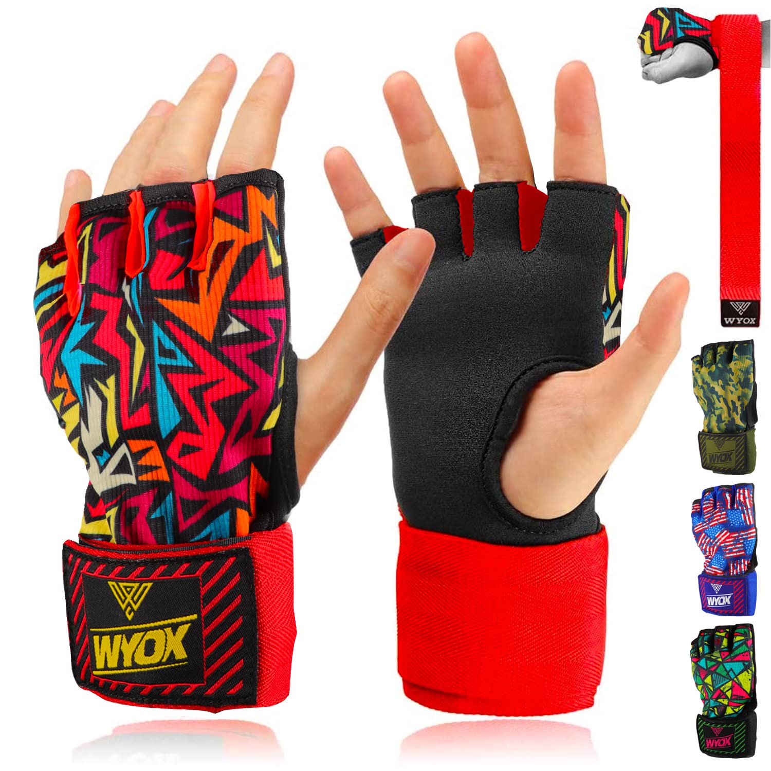Hand Wraps Boxing Inner Gloves - Gel Elasticated Padded Bandages Under Mitts Long Wrist Support for MMA Muay Thai Kickboxing Martial Arts Training | Fist Protector