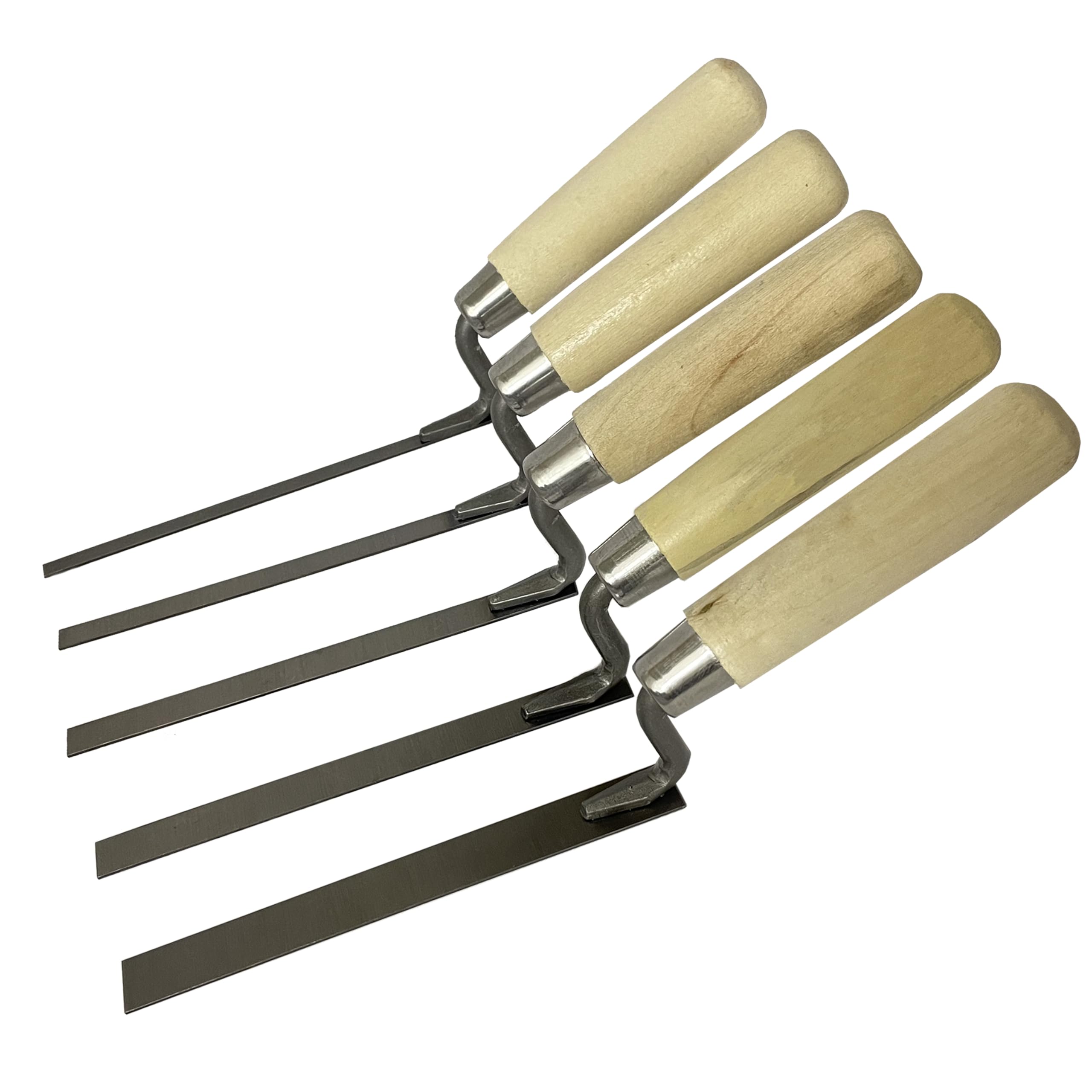 Finger tip Trowel, Hand Tool with Wooden Handle, Flat Stainless Steel Trowel 5-piece Set 6/8/10/12/14 mm, Bricklaying DIY Tool, Suitable for Grouting, Bricklaying, Joints, Brick Filling Mortar