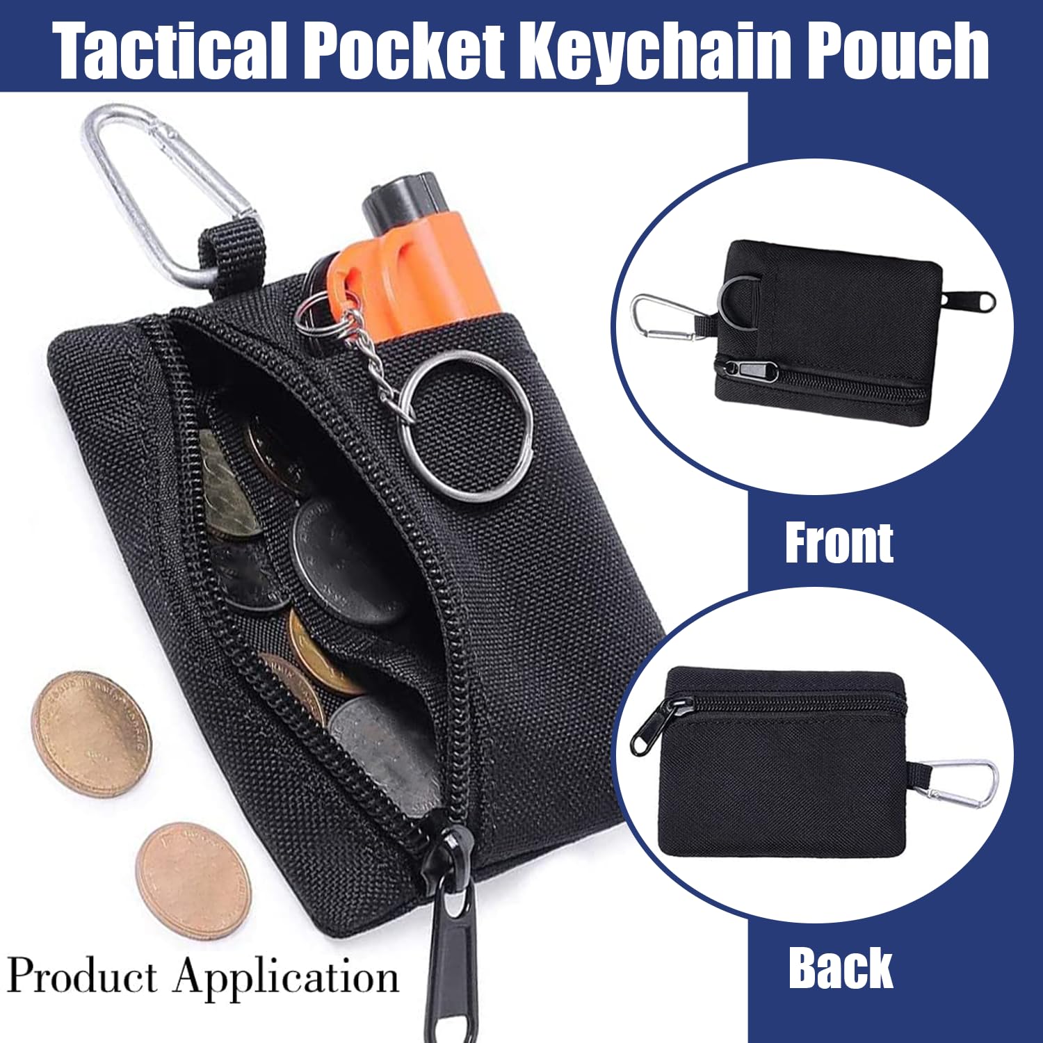 Norhogo 1pcs Black Mini EDC Pouch Bags, Small Zipper Tool Bag Small Zip Pouch, Money Bag with Keyring and Carabiner for Outdoor - Image 4