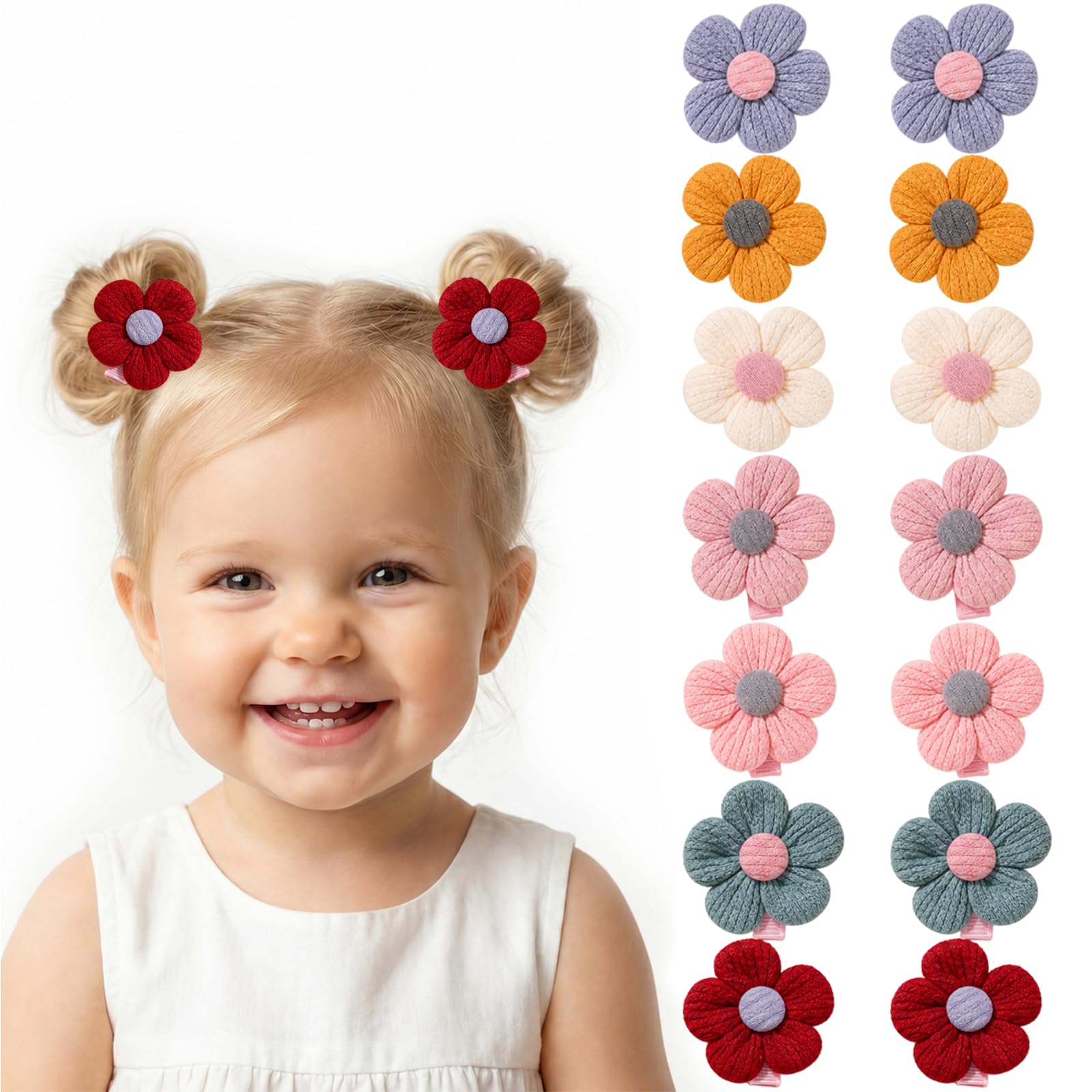 14Pcs Fabric Flower Baby Hair Clips Non Slip Lovely Pastel Color Hair Accessories for Baby Toddler Girls (14, Style5 Morandi Tone Flower)
