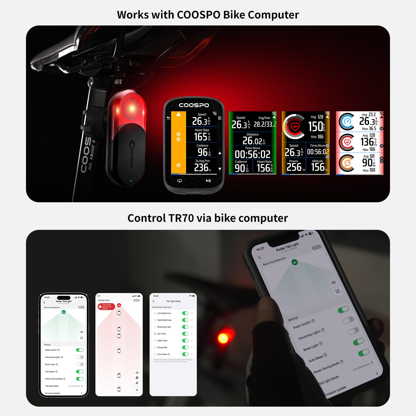 Amazon.com : COOSPO TR70 Bike Radar Tail Light, Alerts for Vehicle