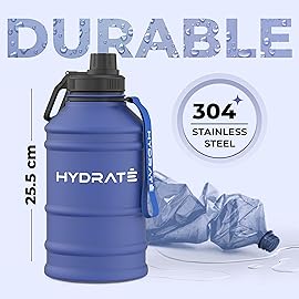 HYDRATE 74 Oz Stainless Steel Water Bottle - BPA Free Metal Water Bottle for Gym, Exercise - Water Jug with Convenient Nylon Carrying Strap and Leak-Proof Screw Cap Water Bottles for Men, Women, Adult