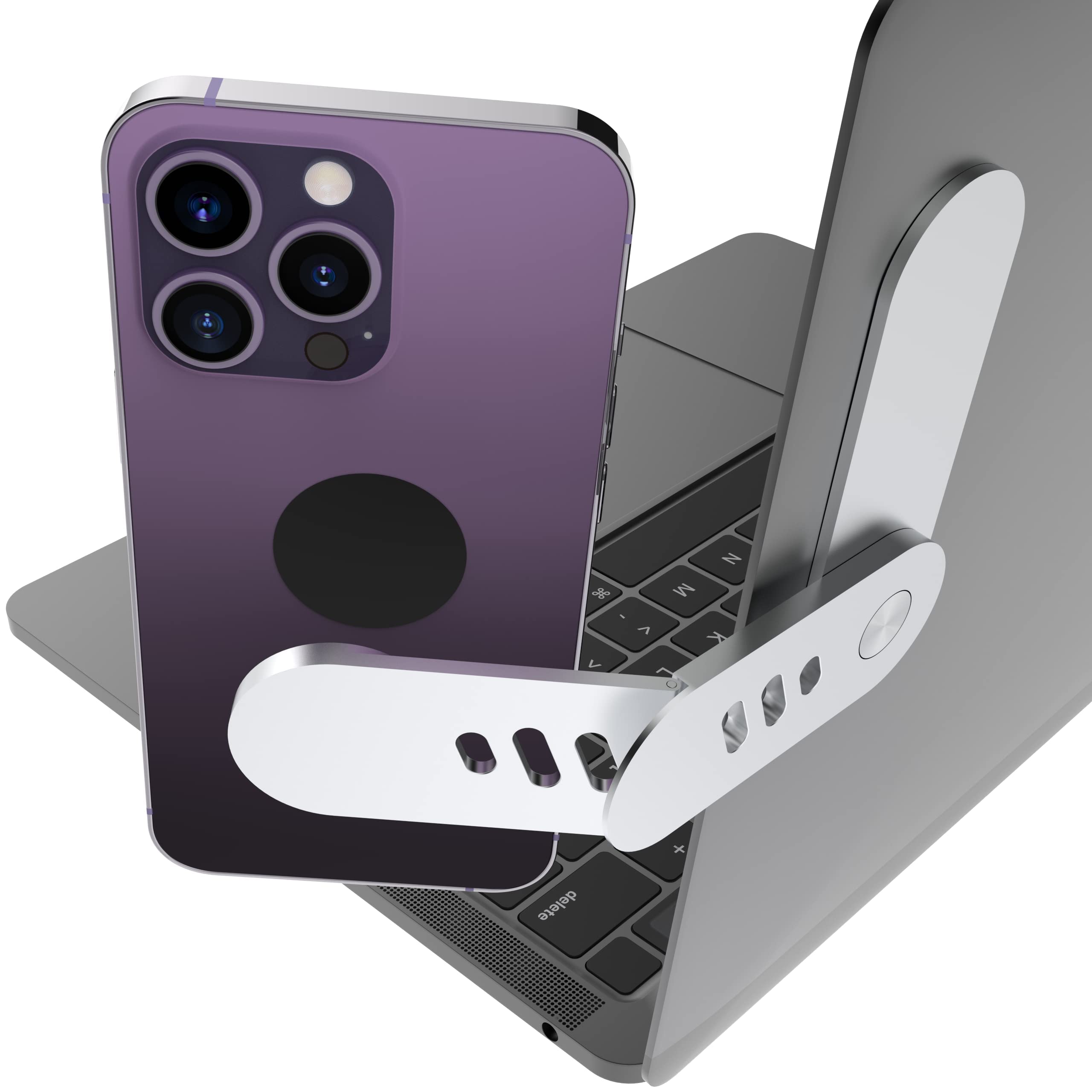 Aockay Laptop Phone Holder, Adjustable Stand, Foldable Side Mount Clip, Slim Portable Smartphone Stand, Computer Monitor Expansion Bracket, Magnetic Phone Mount (Silver)