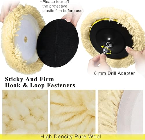 Miniatura 8 de 6 almohadillas de pulido de lana, almohadillas de corte, almohadilla de pulido de gancho para compuesto, corte y pulido, almohadilla de pulido de