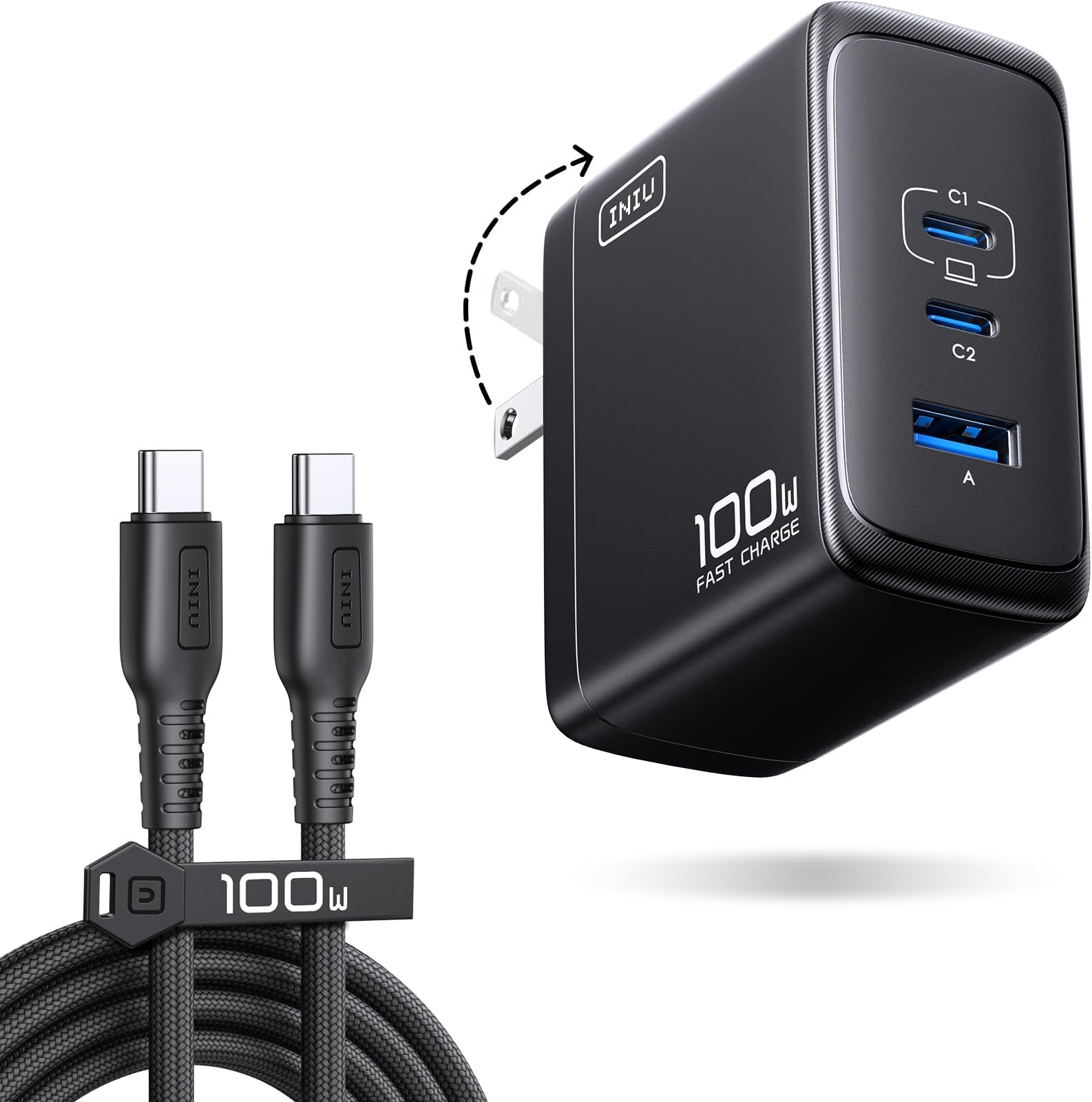 100W USB C Laptop Charger, GaN Fast Charging Block for with 100W Cable