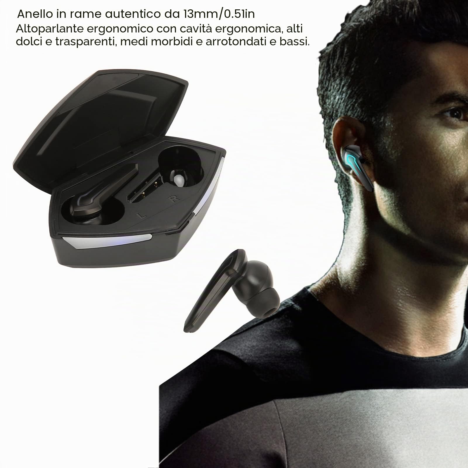 Zunate Auricolari da Gioco Wireless, Cuffie Bluetooth 5.2 Dual Mode, Microfono Integrato, Latenza Ultra Bassa di 45 Ms, Sincronizza Completamente L'audio con Il Video(Nero)