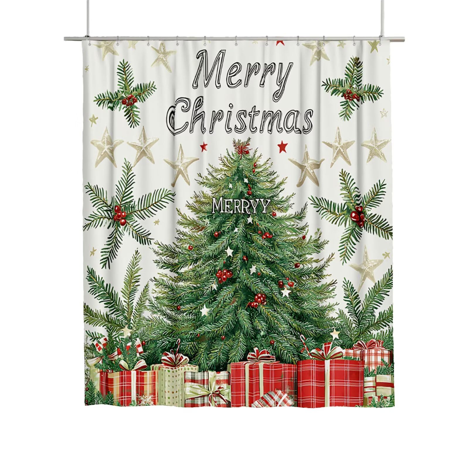 Rideau de douche Noël 180x180 pour une décoration de salle de bain festive