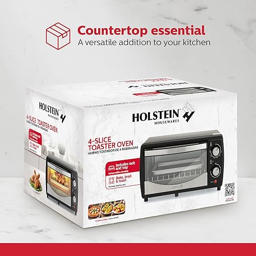 Miniatura 8 de Holstein Housewares Horno tostador de encimera de 4 rebanadas con temporizador de 60 minutos, incluye sartén y estante de alambre, hornear, asar,