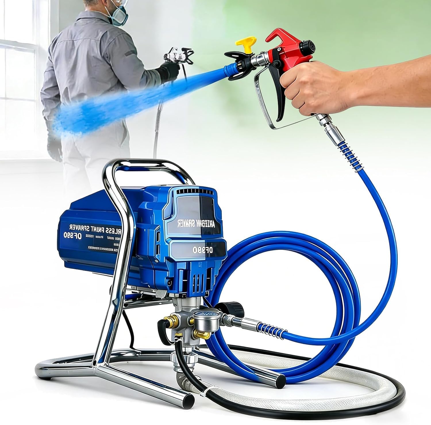 MINHUIJIHUI High Pressure Airless Paint Sprayer, Electric Paint Sprayer, 3000PSI 20MPa, 1800W, 2L/Min, 6 Speed Settings, 5M Hose, Spray Gun for Latex Paint, Ceiling Cabinet Fence