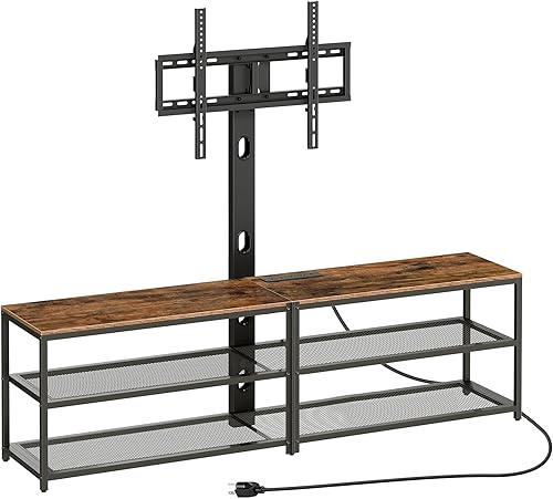 Soporte de TV con soporte y 4 tomas de corriente de 70.9 pulgadas, consola multimedia centro de entretenimiento, soporte giratorio para TV de hasta