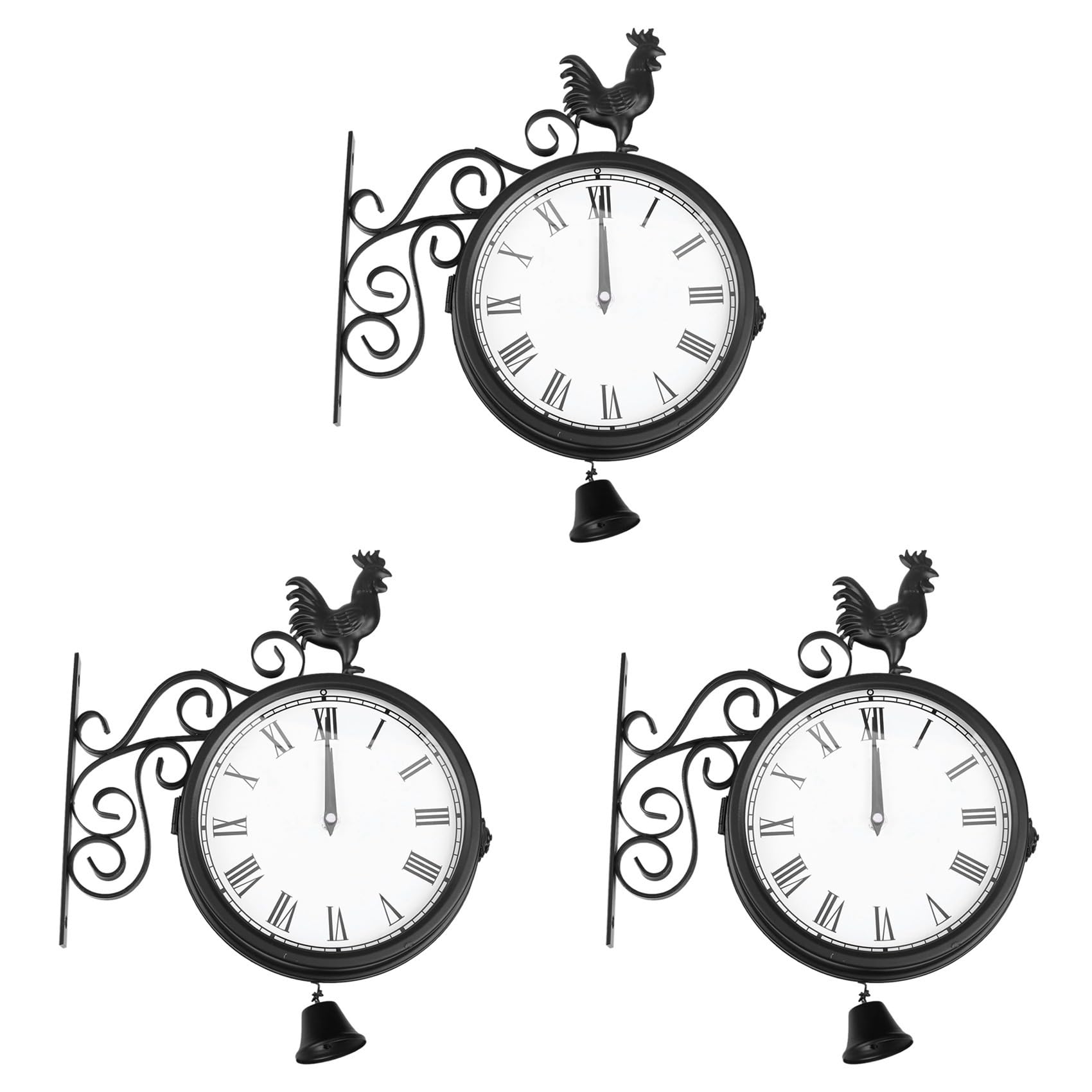 Vjsujehgy 3X Outdoor Garden Wall Station Clock Double Sided Cockerel Vintage Retro Home Decor
