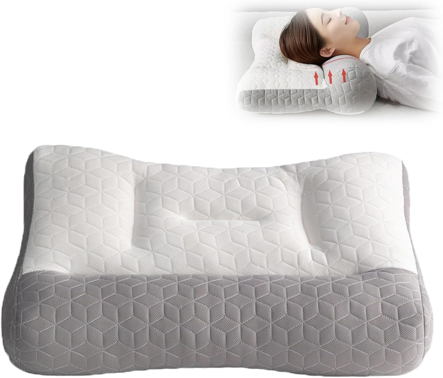 Ergonomic Pillow,Cervical Neck Pillow for Neck Strain Relief, Cervical Contour Neck Support Pillows for Side Back Stomach Sleeper (High : 12cm)