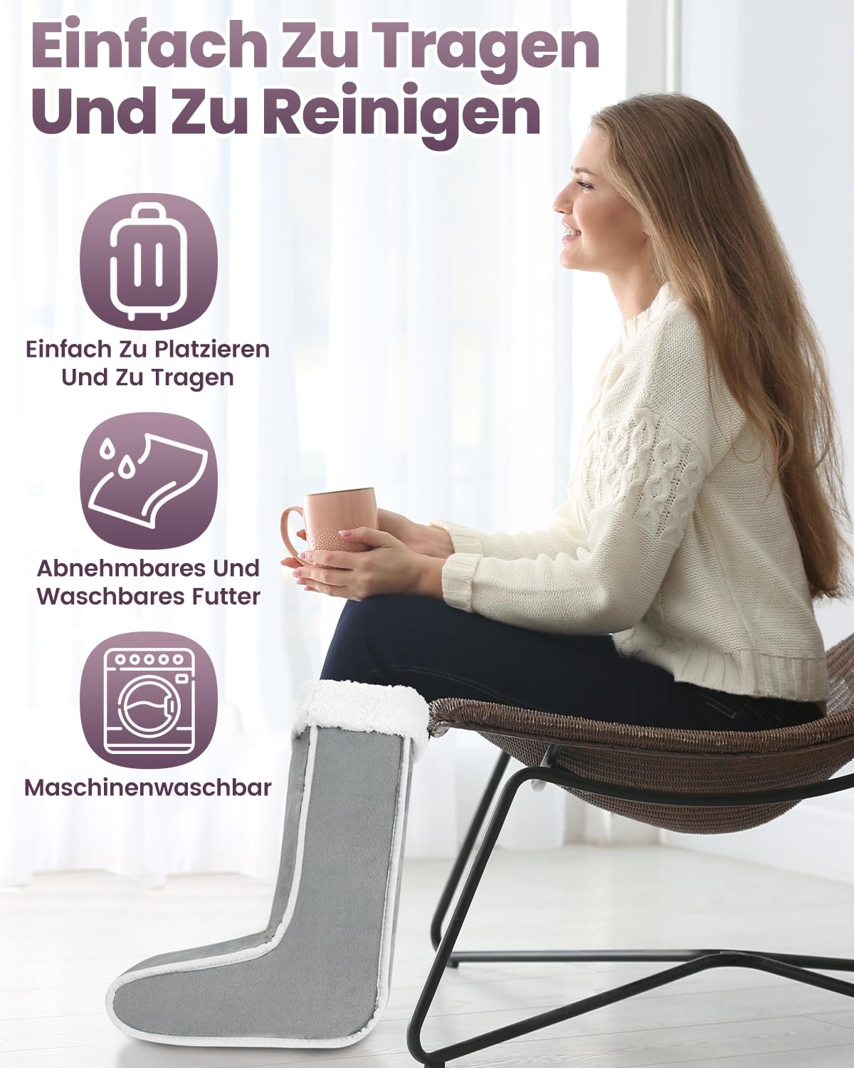 Qfun Fußwärmer Elektrisch, Schnelles Aufheizen Fusswärmer mit 6 Temperaturstufen und 4 Timer, Heizschuhe Fußwärmer Erwachsene mit Abschaltautomatik, Waschbar Elektrische Fußheizung, Überhitzungsschutz