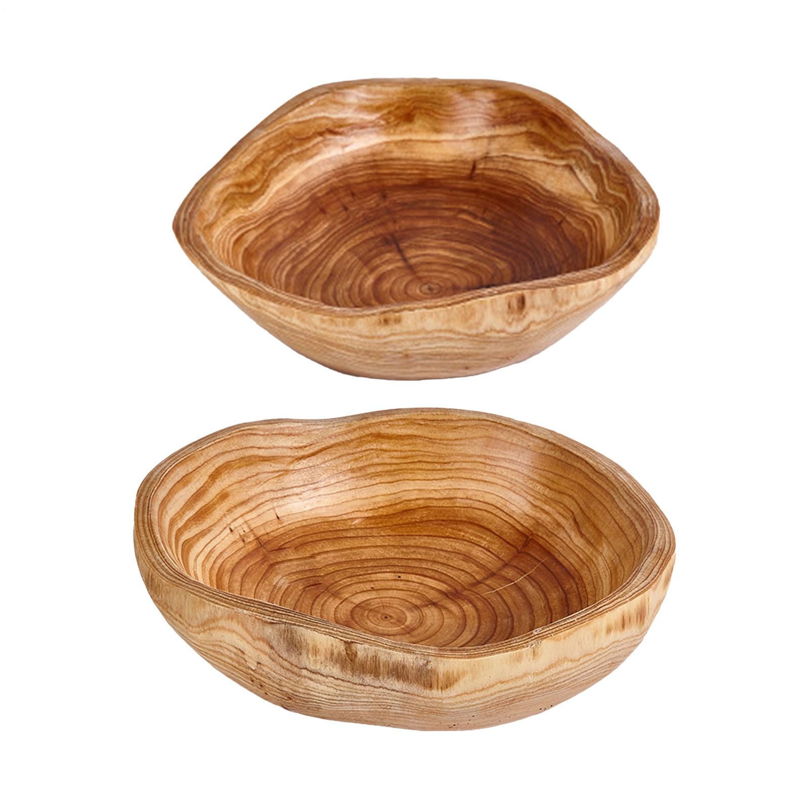 Wooden Salad Bowl Set - Rustic & Multi-Functional Home Decor | Hand-Painted Key, Jewelry, Snack Bowls | Ideal For Kitchen, Entryway, Office, Party Serving, Farmhouse Chic Style, Natural Wood Material