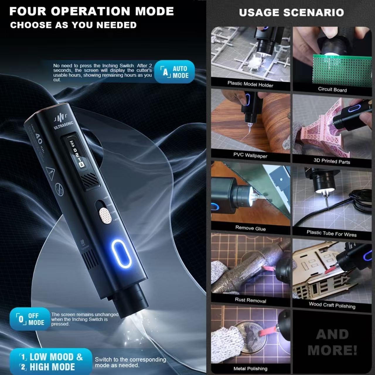 Handheld Ultrasonic Cutter Knife Pro 40KHz 35W, 50pcs Replacement Blades, Multifunctional Cutting Tool Kit with Adjustable Power for 3D Printed Models, Plastic, Wood, Resin, Acrylic, Leather