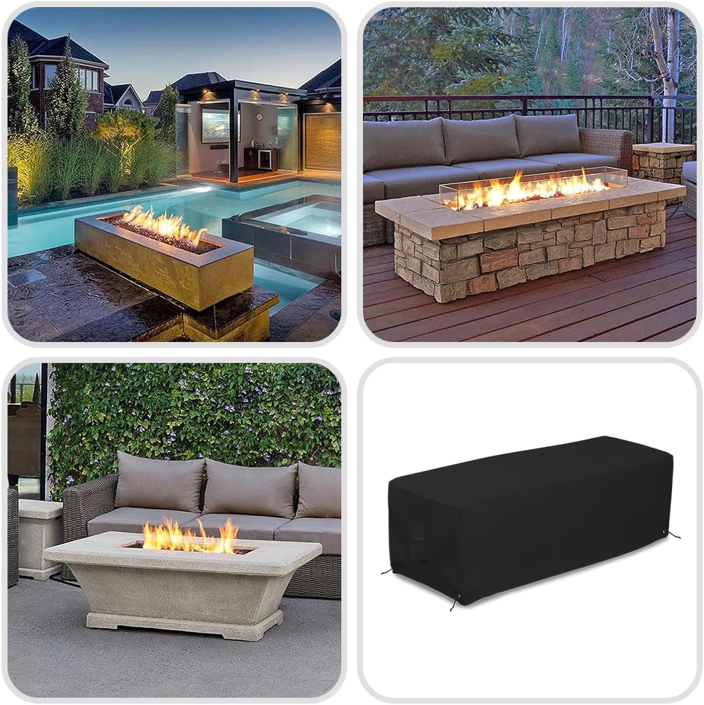 Covers & all Outdoor Rectangular Fire Pit Cover, Rectangle Heavy Duty18 Oz Waterproof UV & Weather Resistant, for Patio Lawn Garden Outside, Air Vents & Drawstrings (48"L x 20"W x 18"H, Black) - Image 7