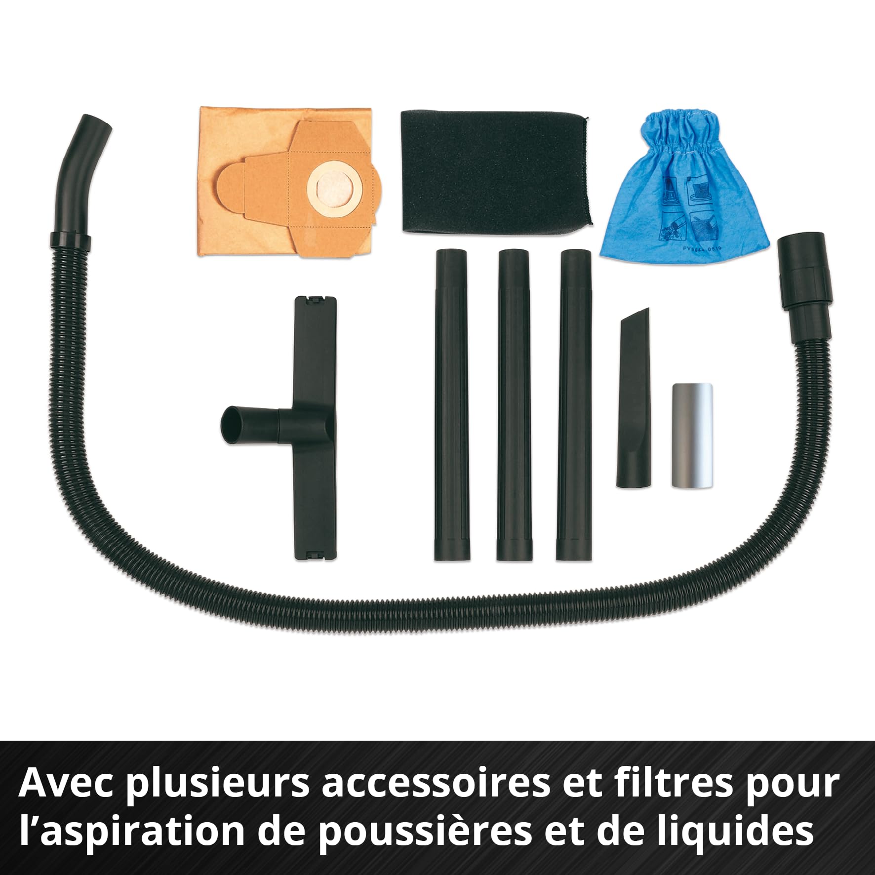Einhell Aspirateur eaux et poussières TC-VC 1812/1 S (1 250 W, 180 mbar, 4 roulettes, cuve de 12 l, avec suceur Plat et Brosse combinée, Filtre en Mousse, Sac collecteur de poussière et Sac filtrant)