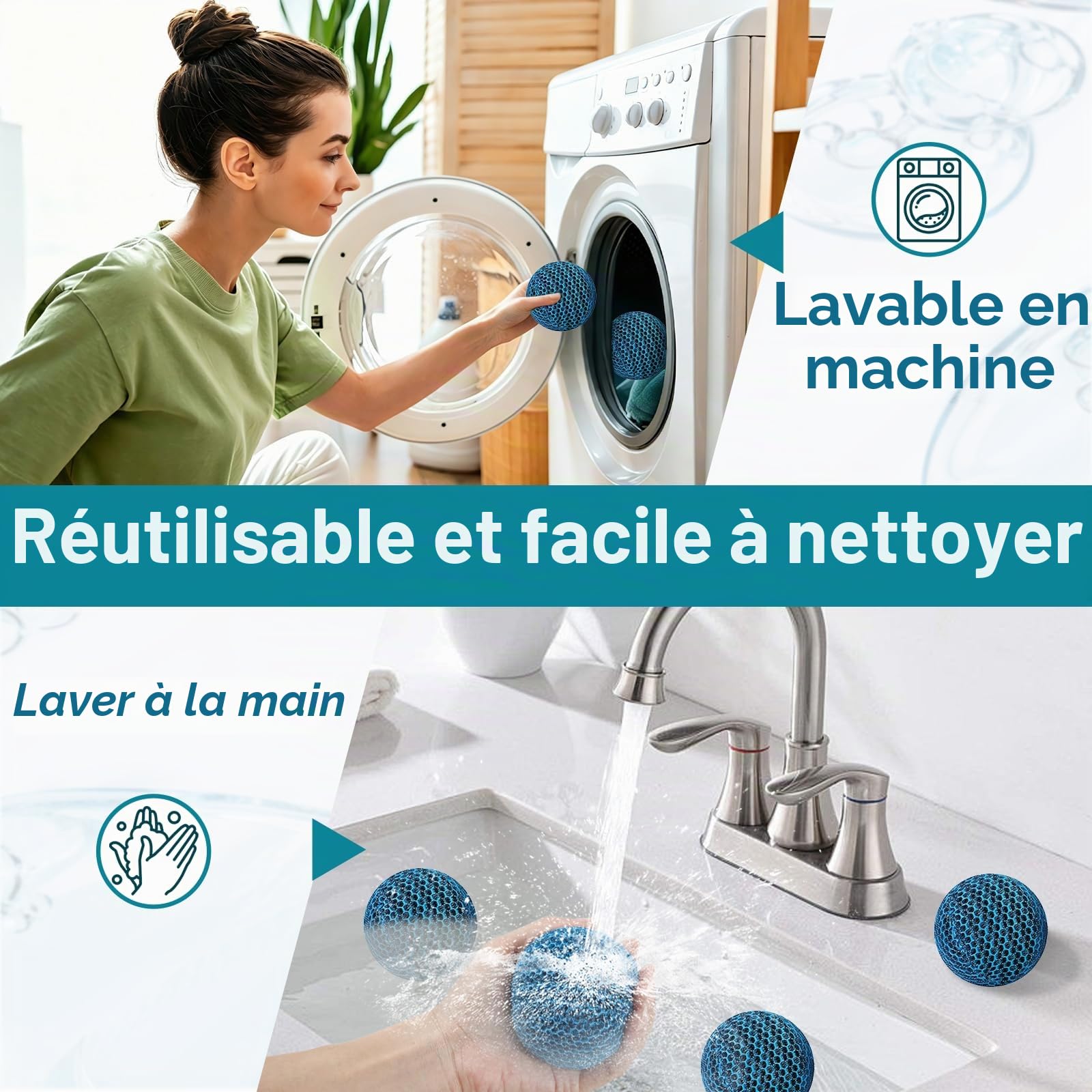 Boule Absorbeur D'écume, Absorbeur D'huile de Piscine Réutilisables, Absorbeurs de Piscine Éponge Flottante, pour Absorbant Mousse et Graisse pour Spa Piscine Baignoire (4, Balle)