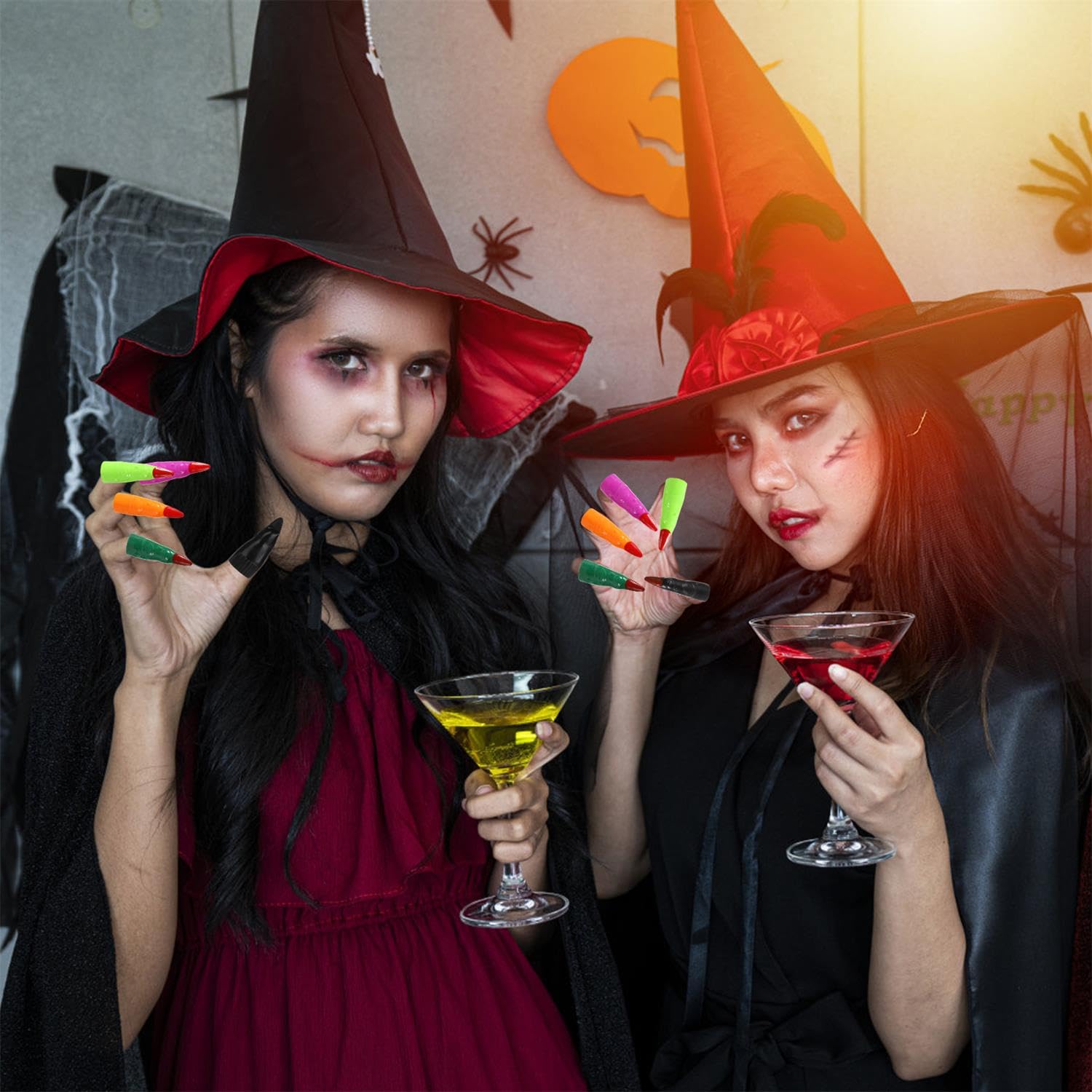 Mikinona 30 Dedos De Bruja De Colores Para Halloween – Accesorios De Cosplay Espeluznantes, Uñas Falsas Para Disfraces Y Fiestas De Miedo