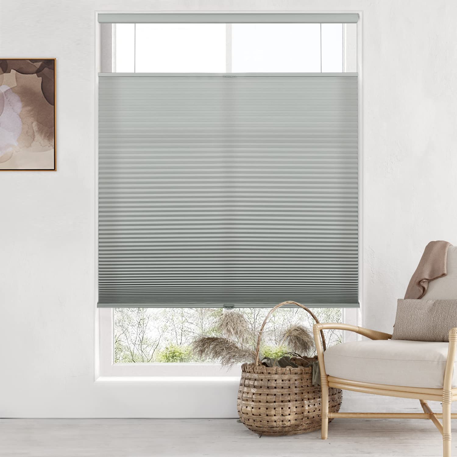 LazBlinds Top Down Bottom Up (TDBU) Cordless Cellular Shades, Light Filtering Honeycomb Shades Pleated Polyester Blinds for Window Size 27" W x 64" H, Grey