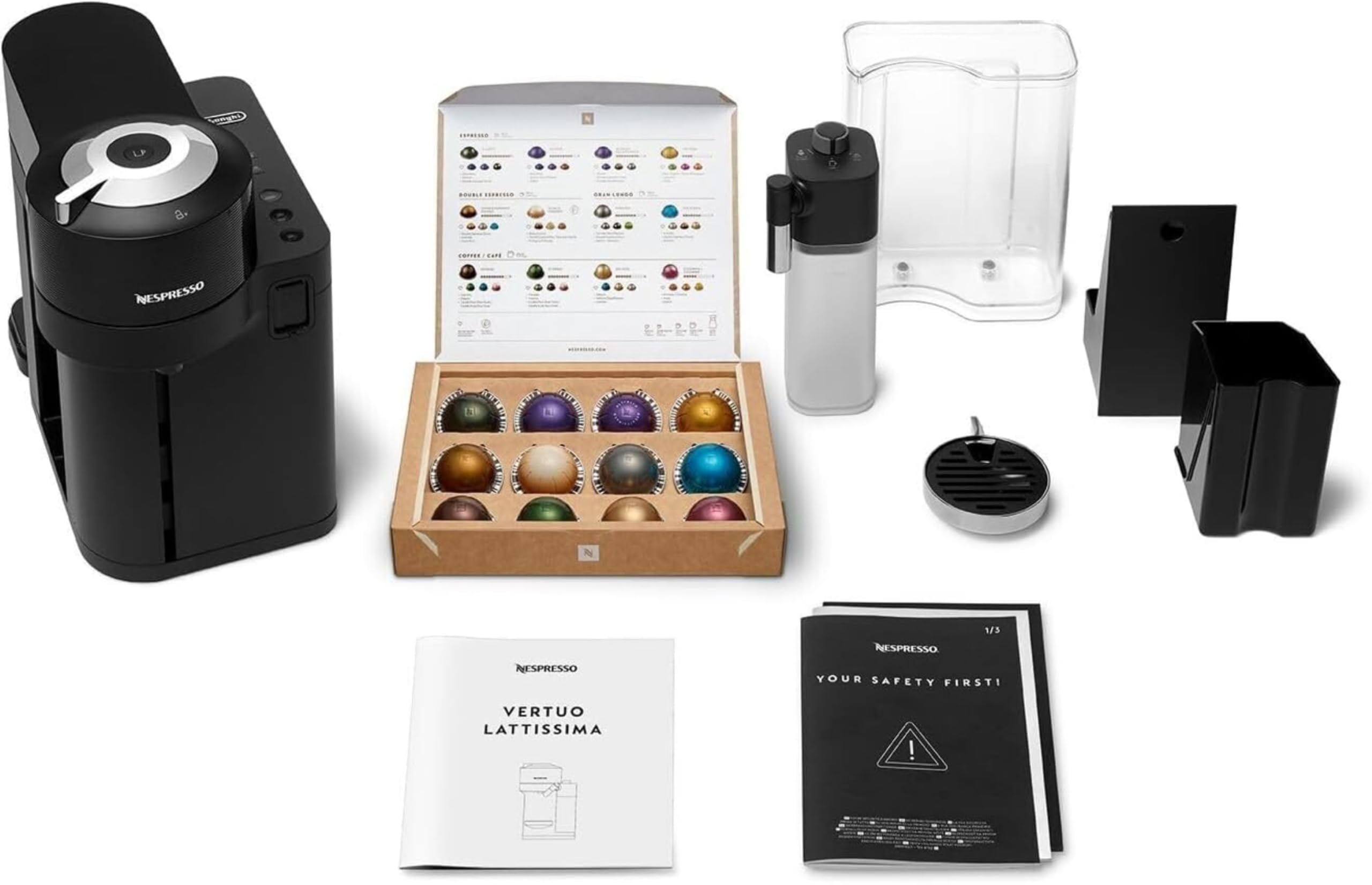 De'Longhi Nespresso Vertuo Lattissima ENV300.B, Automatic Coffee Machine with Automatic Milk Frother, Single-Serve Capsule Coffee Machine, 5 Cup Sizes, 1500W, Matt Black & Glossy — view 9
