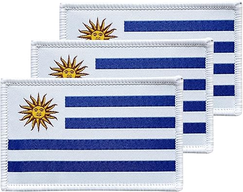 3 parches de bandera uruguaya de Uruguay de 2 x 3 pulgadas, lazo de gancho bordado táctico para brazaletes de bandera de país para mochila,