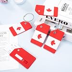 Étiquettes de bagages en silicone pour valises, 5 packs d'étiquettes de bagages avec drapeau canadien avec cartes de nom & boucle en acier inoxydable, étiquettes personnalisées de couleur vive pour femmes