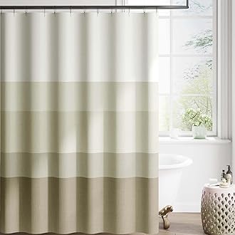 jinchan Extra Long Ombre Wood Taupe Striped Shower Curtain Waterproof Fabric Shower Curtains for Bathroom Gradual Color Minimalist Modern Neutral with 12 Hooks 70x84 inches