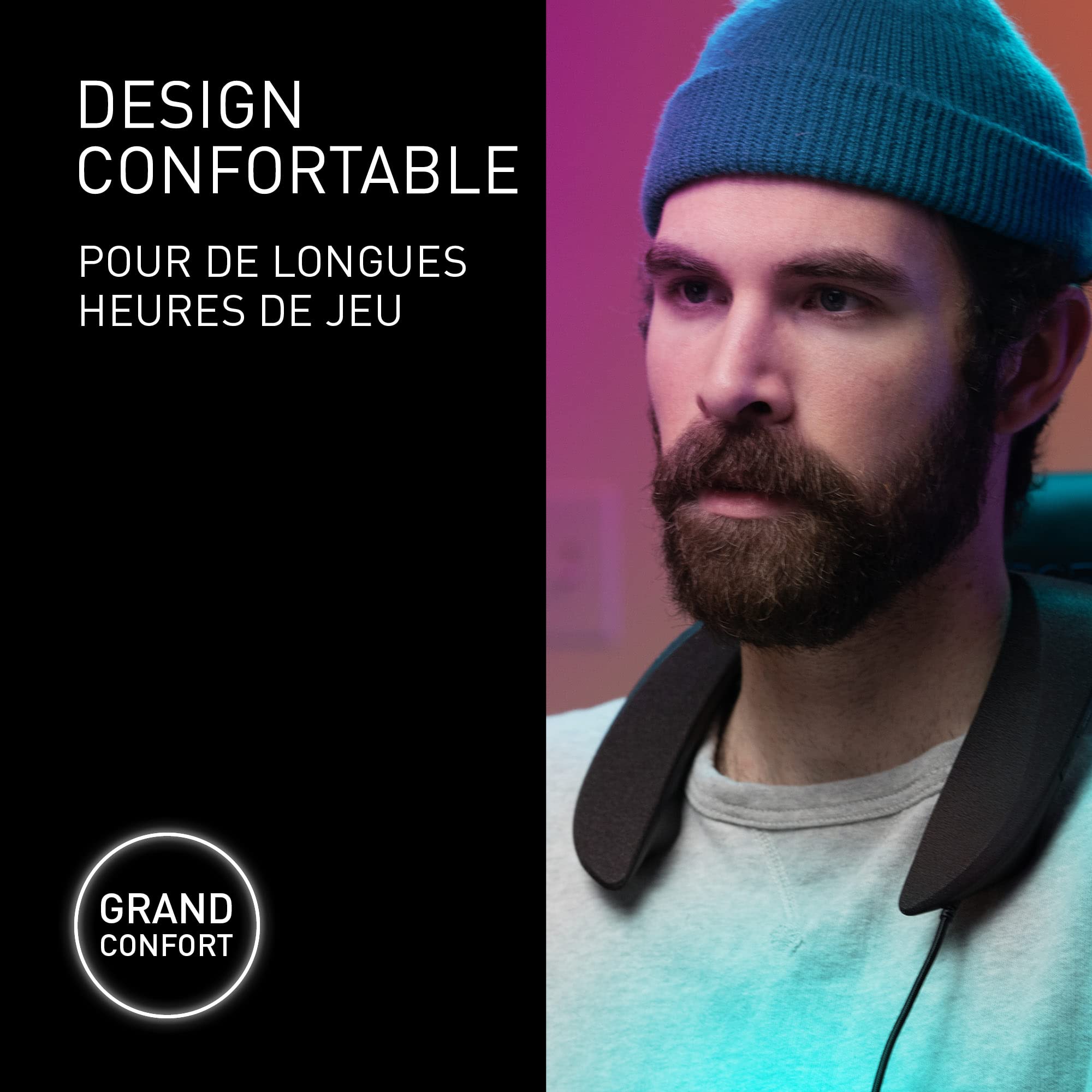 Panasonic SoundSlayer SC-GN01 I Enceinte 3D Tour de Cou Gaming (Haut-Parleurs 4 canaux, 3 Modes Son RPG/FPS/Voix, Double Micro à réduction de Bruit et écho, USB et Aux.) - Version Française