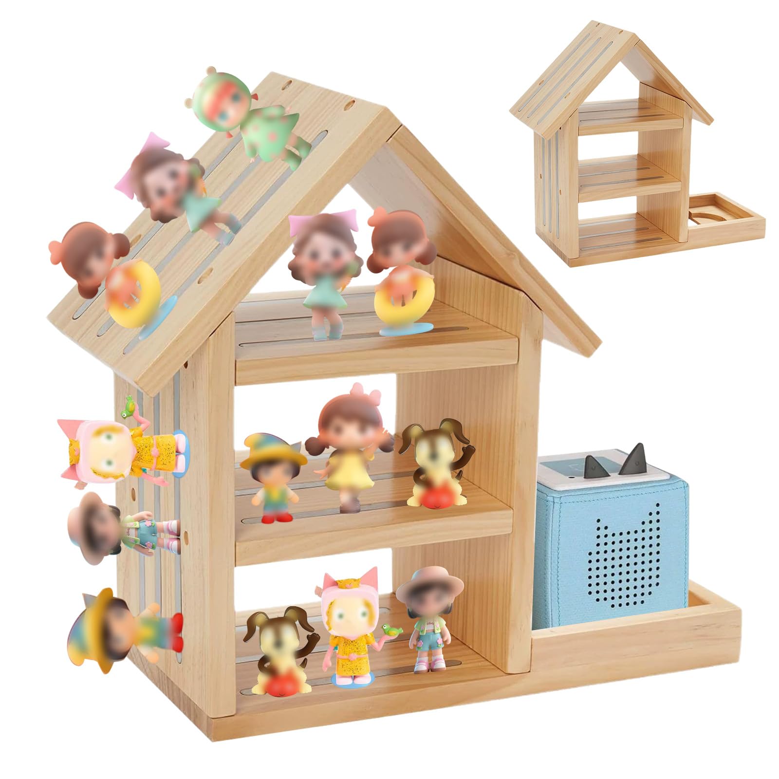 Étagère murale en forme de maison pour Tonie, étagère magnétique adaptée pour TonieBox 1 et TonieBox 2, étagère murale en bois de pin pour 50 à 70 figurines Tonies, étagère Tonie pour filles